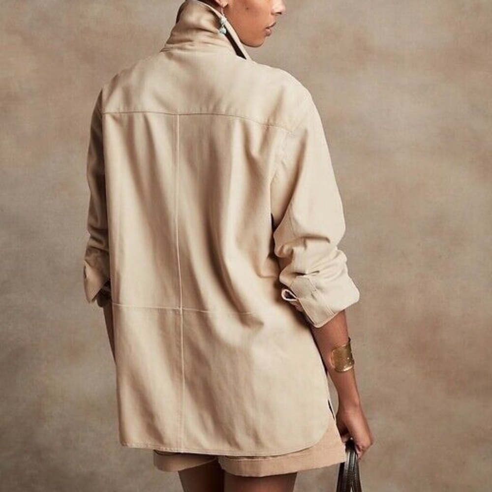 NWT-Banana Republic suede beige shirt - Picture 3 of 11